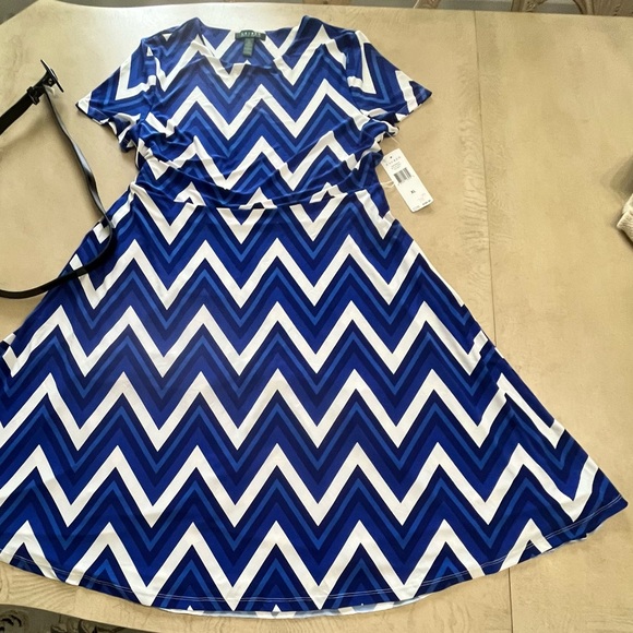 Lauren Ralph Lauren Dresses & Skirts - Lauren Ralph Lauren Blue and White Chevron Fit-and-Flare Casual Dress